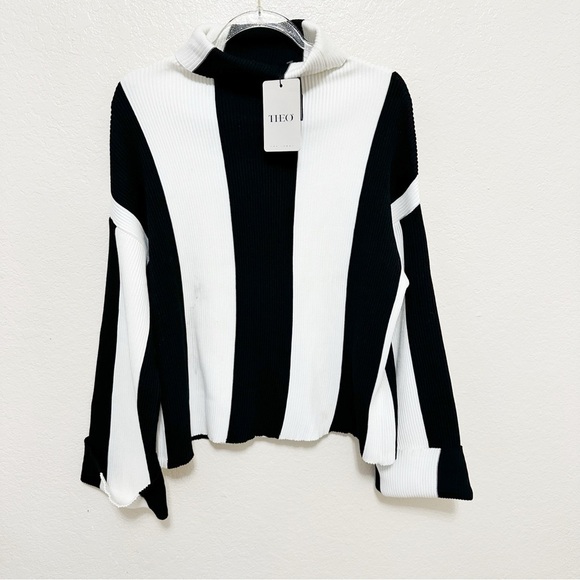New Theo the label Minerra Knit Striped Mock Neck size S - Picture 6 of 10